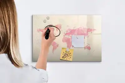 Quadro magnético para desenhar estampa de mapa-múndi em aquarela