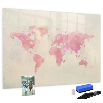 Quadro magnético para desenhar estampa de mapa-múndi em aquarela
