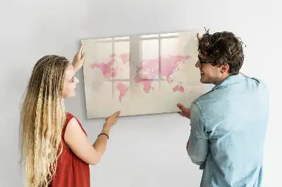Quadro magnético para desenhar estampa de mapa-múndi em aquarela