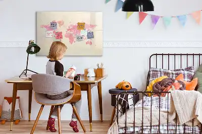 Quadro magnético para desenhar estampa de mapa-múndi em aquarela