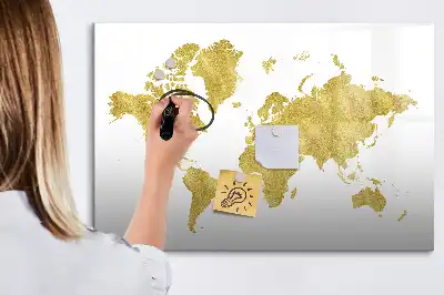Quadro magnético mapa-múndi com acabamento dourado para escrita