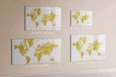 Quadro magnético mapa-múndi com acabamento dourado para escrita