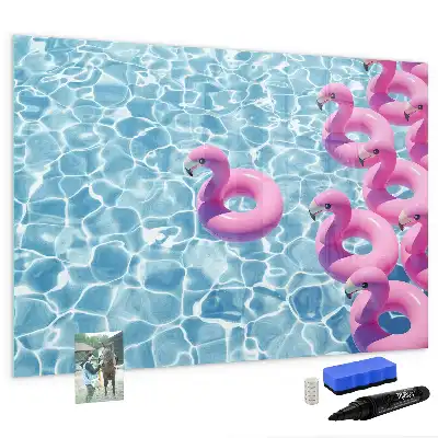 Quadro magnético para escrita com estampa de flamingos infláveis