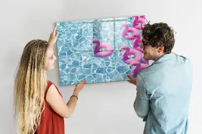 Quadro magnético para escrita com estampa de flamingos infláveis