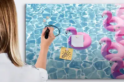 Quadro magnético para escrita com estampa de flamingos infláveis
