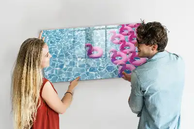 Quadro magnético para escrita com estampa de flamingos infláveis