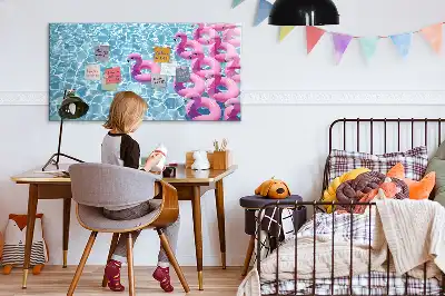 Quadro magnético para escrita com estampa de flamingos infláveis