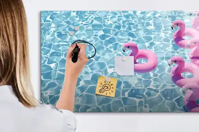 Quadro magnético para escrita com estampa de flamingos infláveis