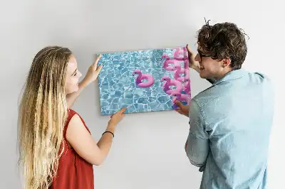 Quadro magnético para escrita com estampa de flamingos infláveis