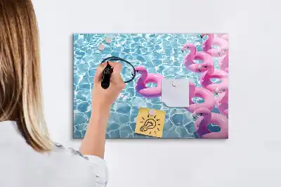 Quadro magnético para escrita com estampa de flamingos infláveis