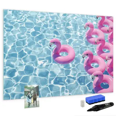 Quadro magnético para escrita com estampa de flamingos infláveis
