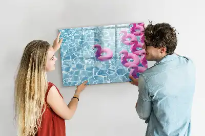 Quadro magnético para escrita com estampa de flamingos infláveis