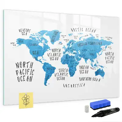 Quadro magnético para desenhar mapa azul da Terra