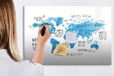 Quadro magnético para desenhar mapa azul da Terra