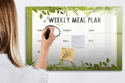 Quadro magnético para escrever menu semanal
