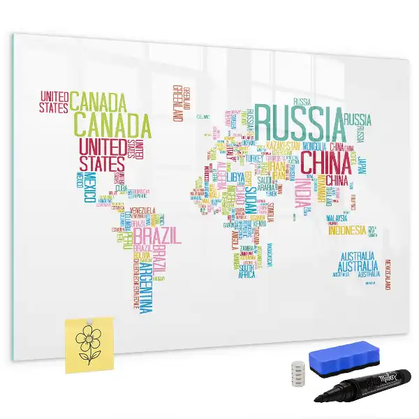 Quadro magnético para desenhar mapa com nomes dos países