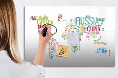 Quadro magnético para desenhar mapa com nomes dos países
