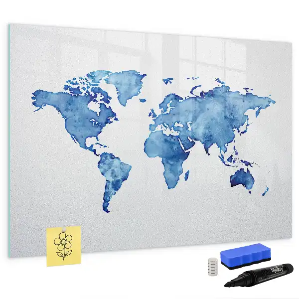 Quadro magnético para desenhar estampa de mapa-múndi em aquarela