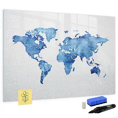 Quadro magnético para desenhar estampa de mapa-múndi em aquarela