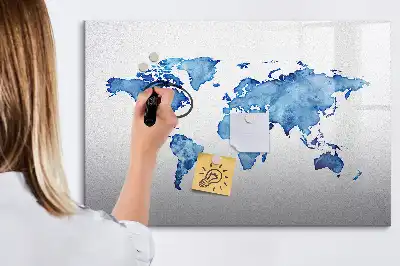 Quadro magnético para desenhar estampa de mapa-múndi em aquarela