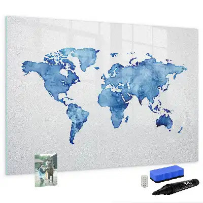 Quadro magnético para desenhar estampa de mapa-múndi em aquarela