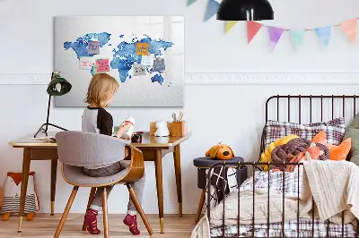 Quadro magnético para desenhar estampa de mapa-múndi em aquarela