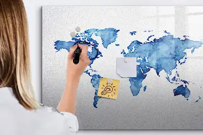 Quadro magnético para desenhar estampa de mapa-múndi em aquarela