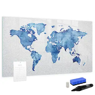 Quadro magnético para desenhar estampa de mapa-múndi em aquarela