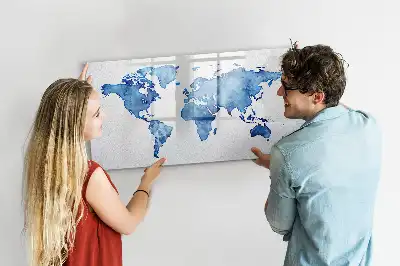 Quadro magnético para desenhar estampa de mapa-múndi em aquarela