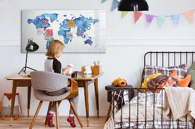 Quadro magnético para desenhar estampa de mapa-múndi em aquarela