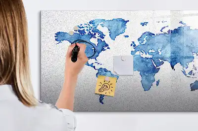 Quadro magnético para desenhar estampa de mapa-múndi em aquarela