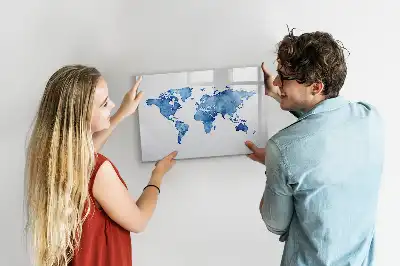 Quadro magnético para desenhar estampa de mapa-múndi em aquarela
