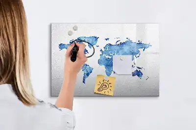 Quadro magnético para desenhar estampa de mapa-múndi em aquarela