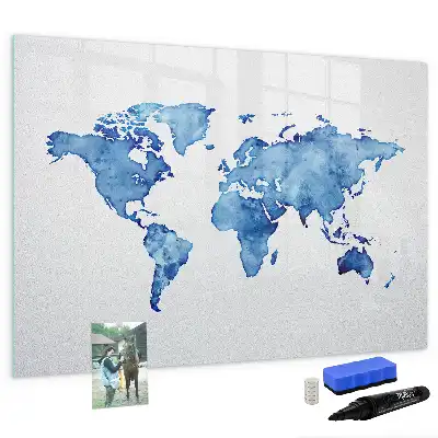 Quadro magnético para desenhar estampa de mapa-múndi em aquarela