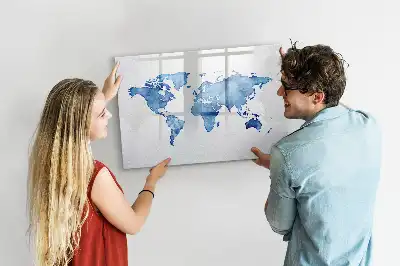 Quadro magnético para desenhar estampa de mapa-múndi em aquarela