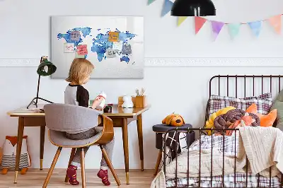 Quadro magnético para desenhar estampa de mapa-múndi em aquarela