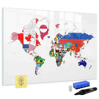 Mapa de bandeiras nacionais quadro magnético para escrever