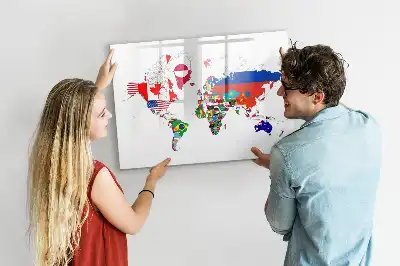 Mapa de bandeiras nacionais quadro magnético para escrever