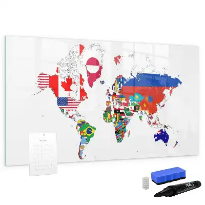 Mapa de bandeiras nacionais quadro magnético para escrever