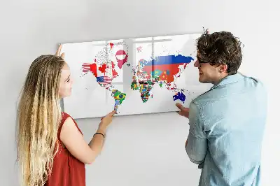 Mapa de bandeiras nacionais quadro magnético para escrever
