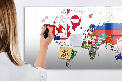 Mapa de bandeiras nacionais quadro magnético para escrever