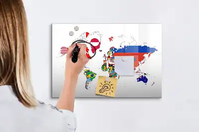 Mapa de bandeiras nacionais quadro magnético para escrever