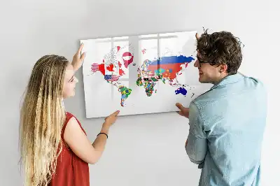 Mapa de bandeiras nacionais quadro magnético para escrever