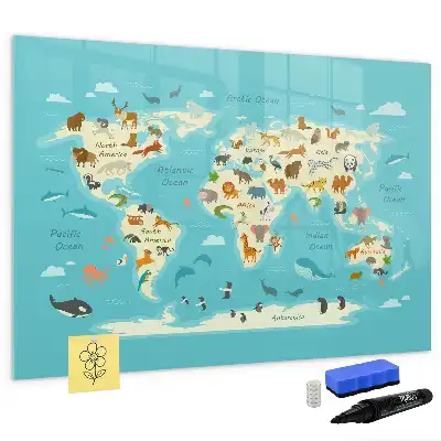 Quadro magnético para escrever mapa-múndi com animais