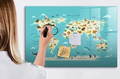 Quadro magnético para escrever mapa-múndi com animais