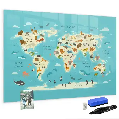 Quadro magnético para escrever mapa-múndi com animais