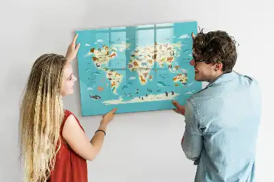 Quadro magnético para escrever mapa-múndi com animais