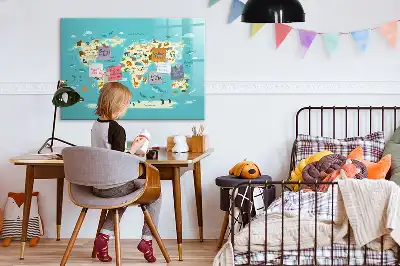 Quadro magnético para escrever mapa-múndi com animais