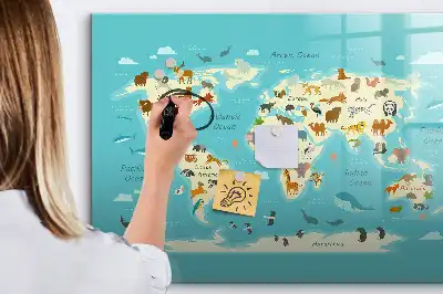 Quadro magnético para escrever mapa-múndi com animais