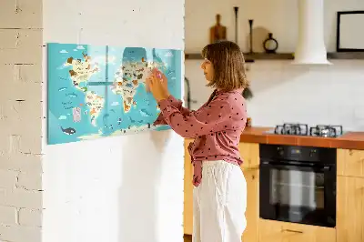 Quadro magnético para escrever mapa-múndi com animais